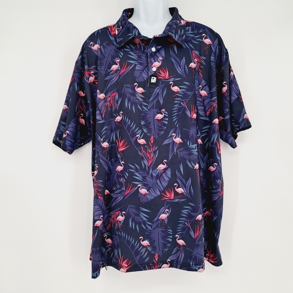 GH Greater Half‎ Men's Tropical Flamingo Polo Golf Shirt Size XXL